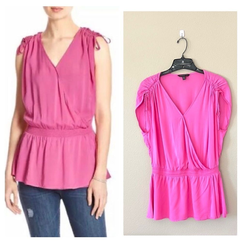 Banana Republic Pink Tie Shoulder Peplum Blouse